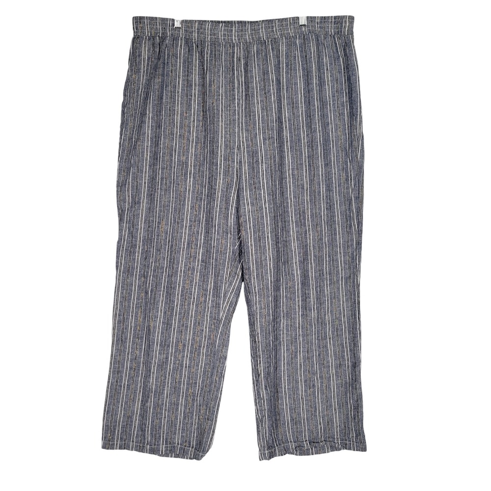 Linda Anderson XXL Blue Stripe Linen Blend Metallic Pull On Wide Leg Pants Lagen